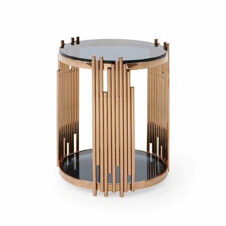 HOMEROOTS Stylish Round & Smoked Glass End Table Rose Gold 473152